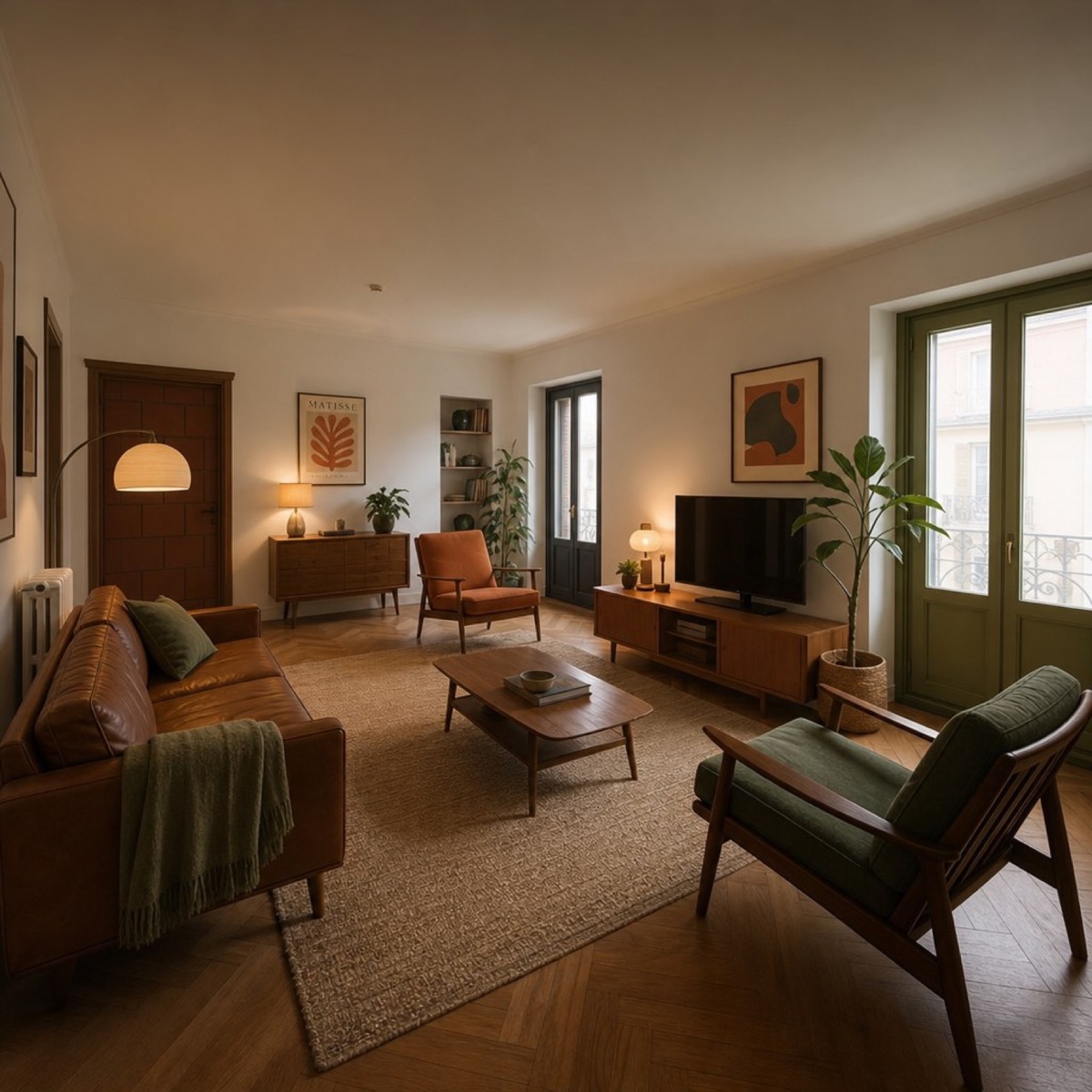 Комната после AI-редизайна в стиле Mid-century modern